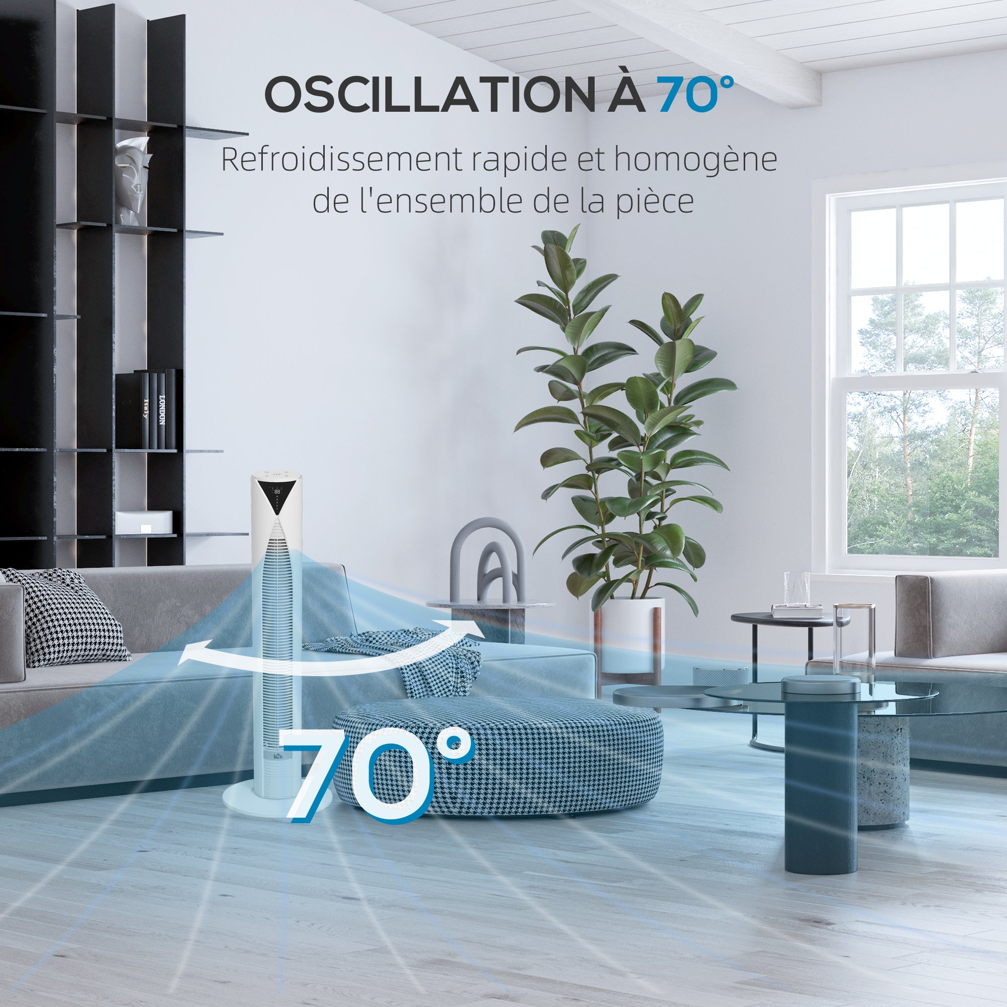 Column Fan, with Remote Control, 12-Hour Timer, Sleep Mode, 3 Speeds, Oscillating Tower Fan for Home, Bedroom, Office, White