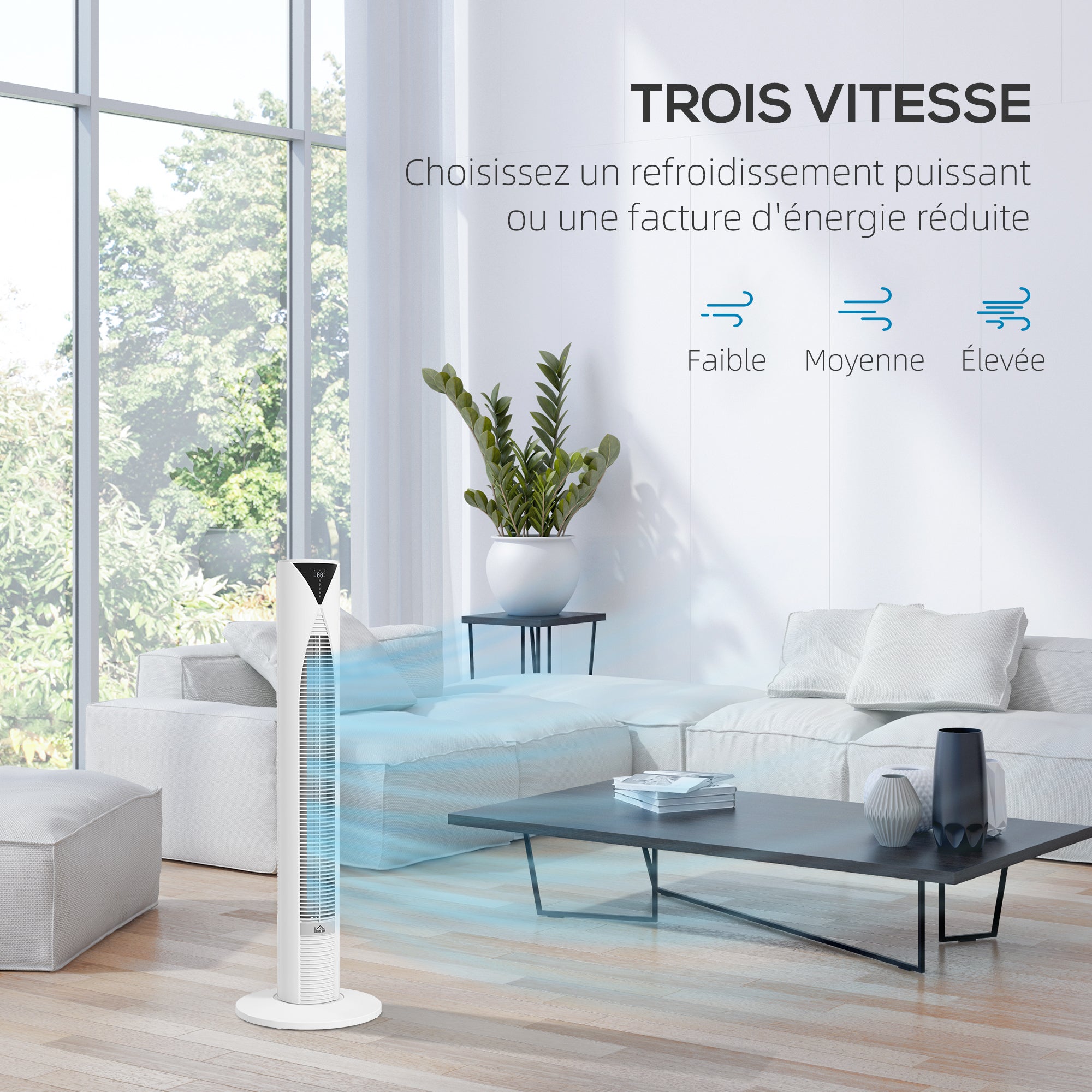 Column Fan, with Remote Control, 12-Hour Timer, Sleep Mode, 3 Speeds, Oscillating Tower Fan for Home, Bedroom, Office, White
