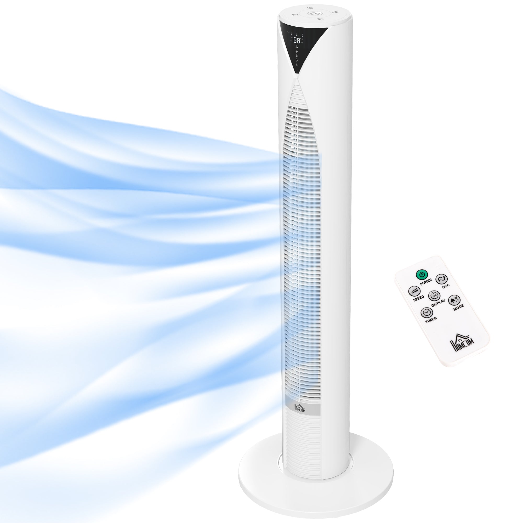 Column Fan, with Remote Control, 12-Hour Timer, Sleep Mode, 3 Speeds, Oscillating Tower Fan for Home, Bedroom, Office, White