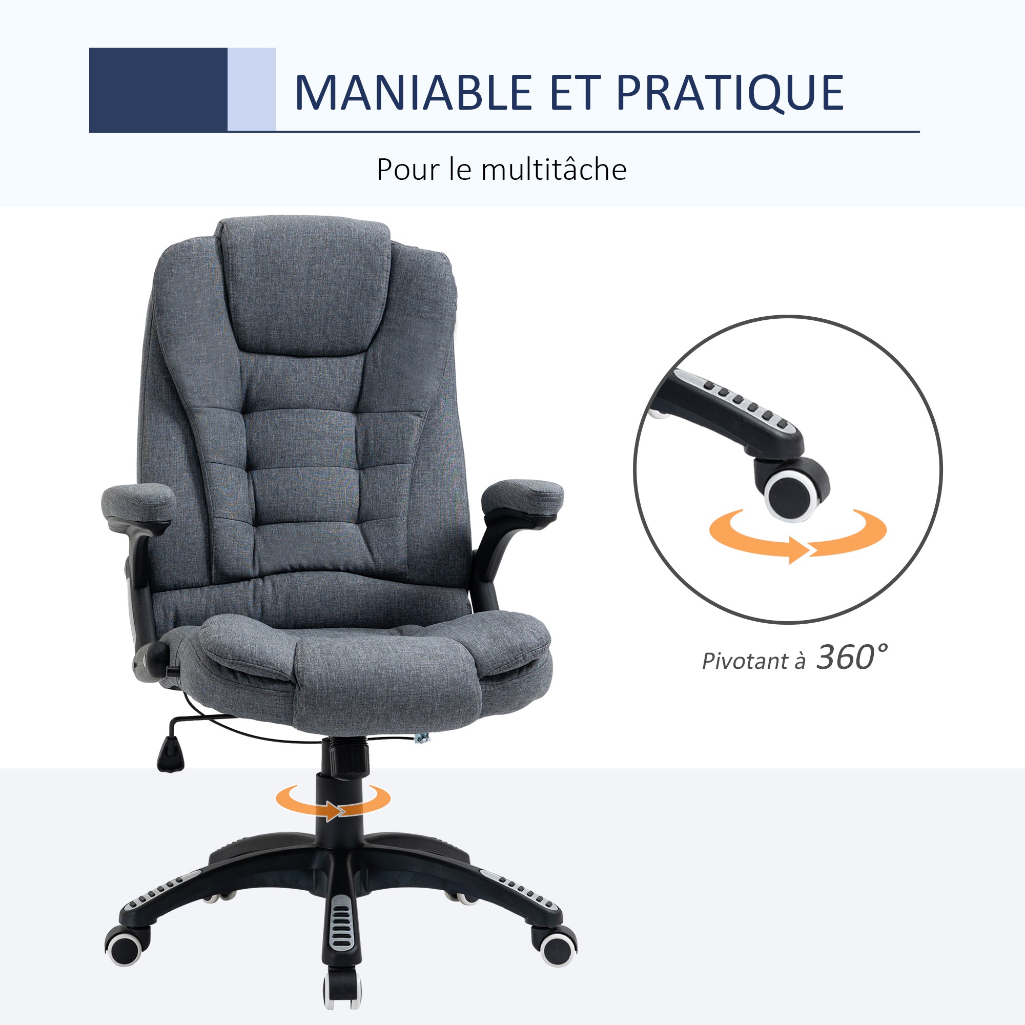 Ergonomic Reclining Office Chair Computer Chair Swivel Adjustable Height Padded Armrest Gray