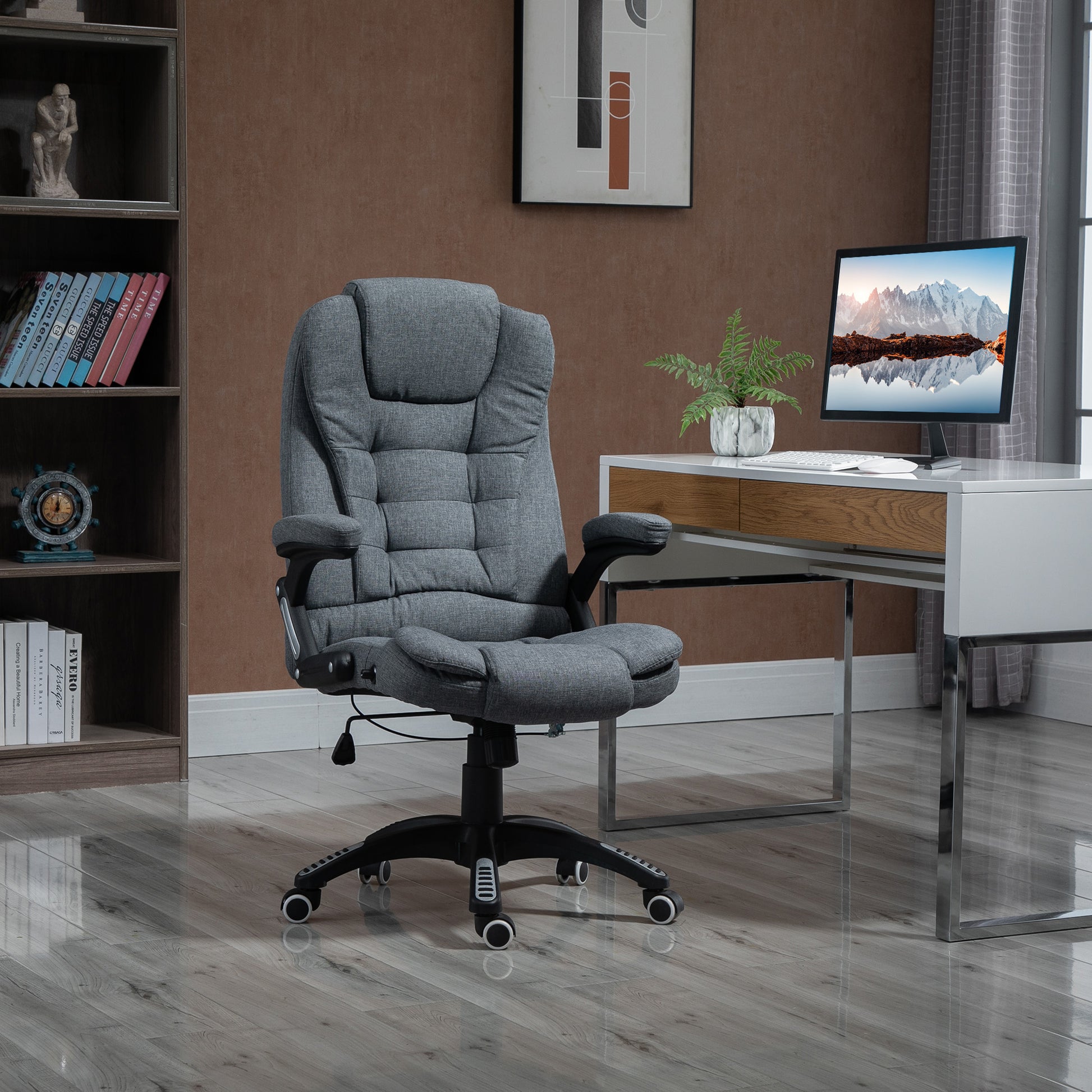 Ergonomic Reclining Office Chair Computer Chair Swivel Adjustable Height Padded Armrest Gray