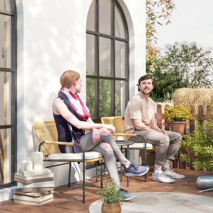 3-Piece Outdoor Garden Set with 2 Chairs with Removable Washable Cushions and Patio Table with Resistant Metal Top for Balcony Patio Natural and Cream