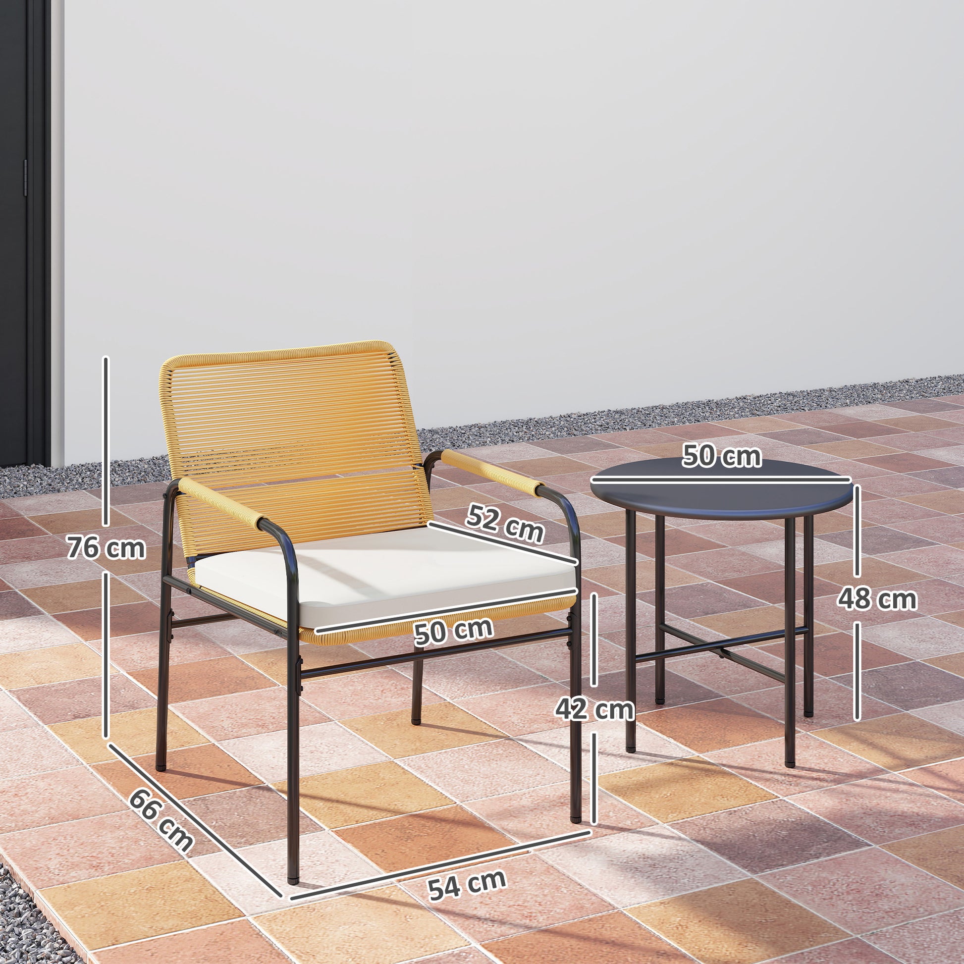 3-Piece Outdoor Garden Set with 2 Chairs with Removable Washable Cushions and Patio Table with Resistant Metal Top for Balcony Patio Natural and Cream