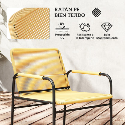 3-Piece Outdoor Garden Set with 2 Chairs with Removable Washable Cushions and Patio Table with Resistant Metal Top for Balcony Patio Natural and Cream