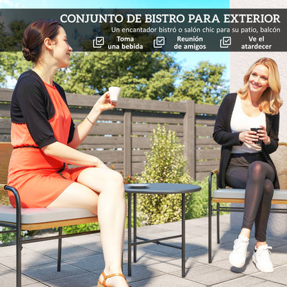 3-Piece Outdoor Garden Set with 2 Chairs with Removable Washable Cushions and Patio Table with Resistant Metal Top for Balcony Patio Natural and Cream