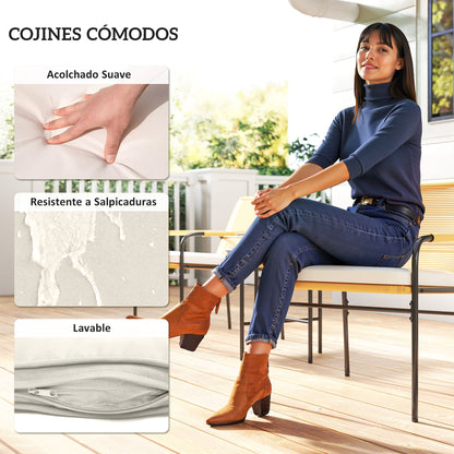 3-Piece Outdoor Garden Set with 2 Chairs with Removable Washable Cushions and Patio Table with Resistant Metal Top for Balcony Patio Natural and Cream