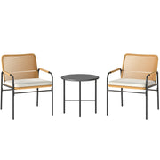 3-Piece Outdoor Garden Set with 2 Chairs with Removable Washable Cushions and Patio Table with Resistant Metal Top for Balcony Patio Natural and Cream