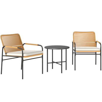 3-Piece Outdoor Garden Set with 2 Chairs with Removable Washable Cushions and Patio Table with Resistant Metal Top for Balcony Patio Natural and Cream