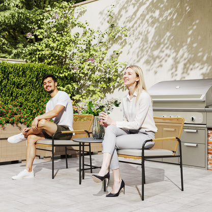 3-Piece Outdoor Garden Set with 2 Chairs with Removable Washable Cushions and Patio Table with Resistant Metal Top for Balcony Patio Natural and Cream