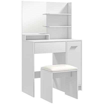 Makeup Vanity with Stool Makeup Table with Mirror Open Shelves Drawer and Adjustable Shelf Anti-Tip for Bedroom Living Room 80x40x132 cm White