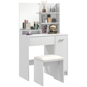 Makeup Vanity with Stool Makeup Table with Mirror Open Shelves Drawer and Adjustable Shelf Anti-Tip for Bedroom Living Room 80x40x132 cm White