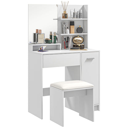 Makeup Vanity with Stool Makeup Table with Mirror Open Shelves Drawer and Adjustable Shelf Anti-Tip for Bedroom Living Room 80x40x132 cm White
