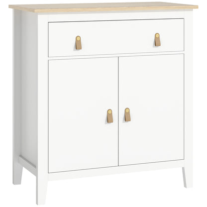 2-Door Sideboard Modern Living Room Sideboard with Drawer Adjustable Shelf and PU Handles Auxiliary Furniture for Dining Room Hallway 31.5x15.7x35.4 inches White and Oak