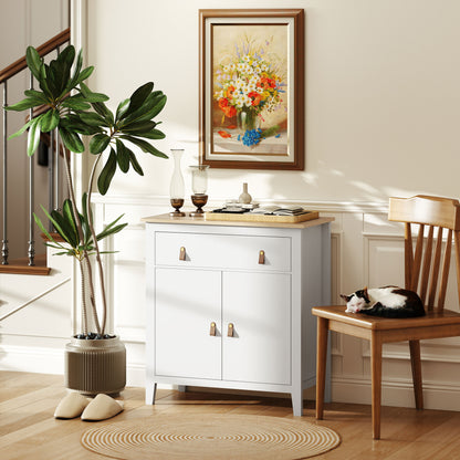 2-Door Sideboard Modern Living Room Sideboard with Drawer Adjustable Shelf and PU Handles Auxiliary Furniture for Dining Room Hallway 31.5x15.7x35.4 inches White and Oak