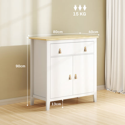 2-Door Sideboard Modern Living Room Sideboard with Drawer Adjustable Shelf and PU Handles Auxiliary Furniture for Dining Room Hallway 31.5x15.7x35.4 inches White and Oak
