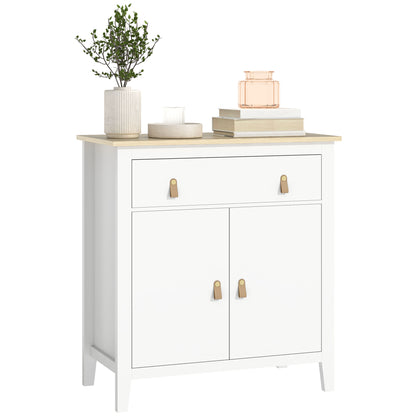 2-Door Sideboard Modern Living Room Sideboard with Drawer Adjustable Shelf and PU Handles Auxiliary Furniture for Dining Room Hallway 31.5x15.7x35.4 inches White and Oak
