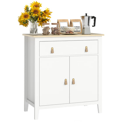 2-Door Sideboard Modern Living Room Sideboard with Drawer Adjustable Shelf and PU Handles Auxiliary Furniture for Dining Room Hallway 31.5x15.7x35.4 inches White and Oak