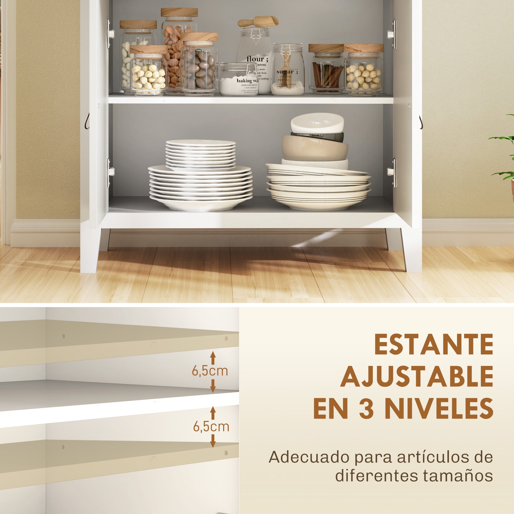 2-Door Sideboard Modern Living Room Sideboard with Drawer Adjustable Shelf and PU Handles Auxiliary Furniture for Dining Room Hallway 31.5x15.7x35.4 inches White and Oak