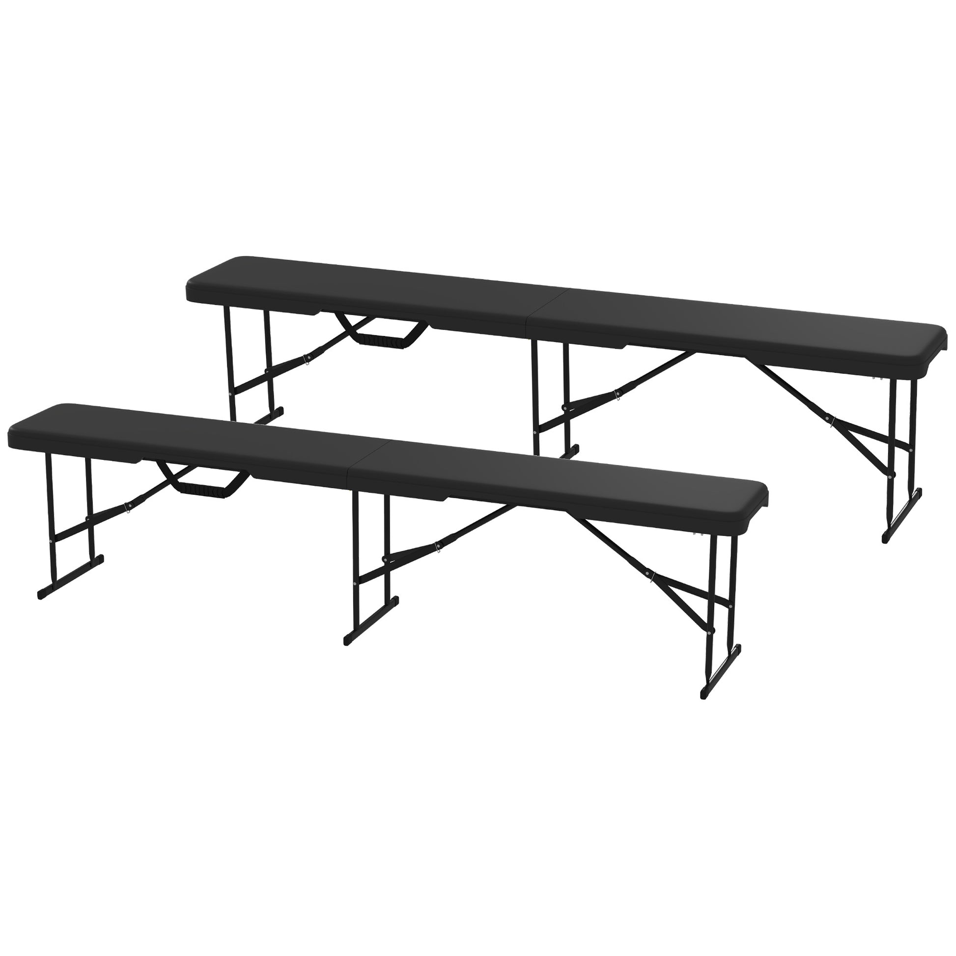 2-Piece Beer Tent Bench Folding Bench for 8 People 182cm Foldable Party Bench with Carrying Handle, Metal Legs, HDPE Weatherproof Camping Bench for Indoor, Outdoor, Garden Bench Up to 240 kg Load Black