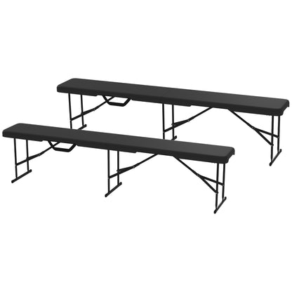 2-Piece Beer Tent Bench Folding Bench for 8 People 182cm Foldable Party Bench with Carrying Handle, Metal Legs, HDPE Weatherproof Camping Bench for Indoor, Outdoor, Garden Bench Up to 240 kg Load Black