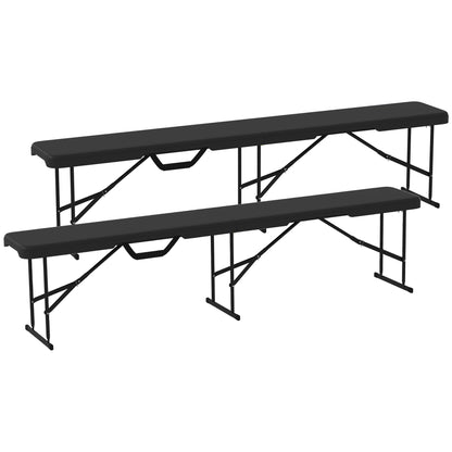 2-Piece Beer Tent Bench Folding Bench for 8 People 182cm Foldable Party Bench with Carrying Handle, Metal Legs, HDPE Weatherproof Camping Bench for Indoor, Outdoor, Garden Bench Up to 240 kg Load Black
