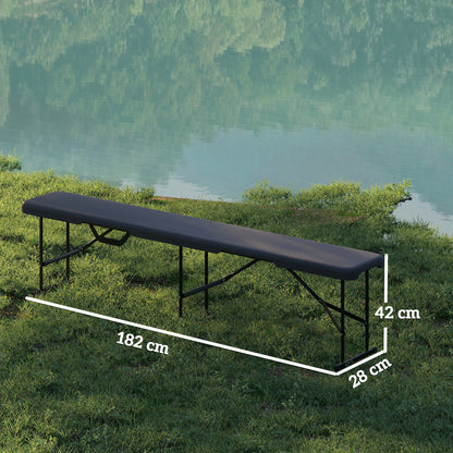 2-Piece Beer Tent Bench Folding Bench for 8 People 182cm Foldable Party Bench with Carrying Handle, Metal Legs, HDPE Weatherproof Camping Bench for Indoor, Outdoor, Garden Bench Up to 240 kg Load Black