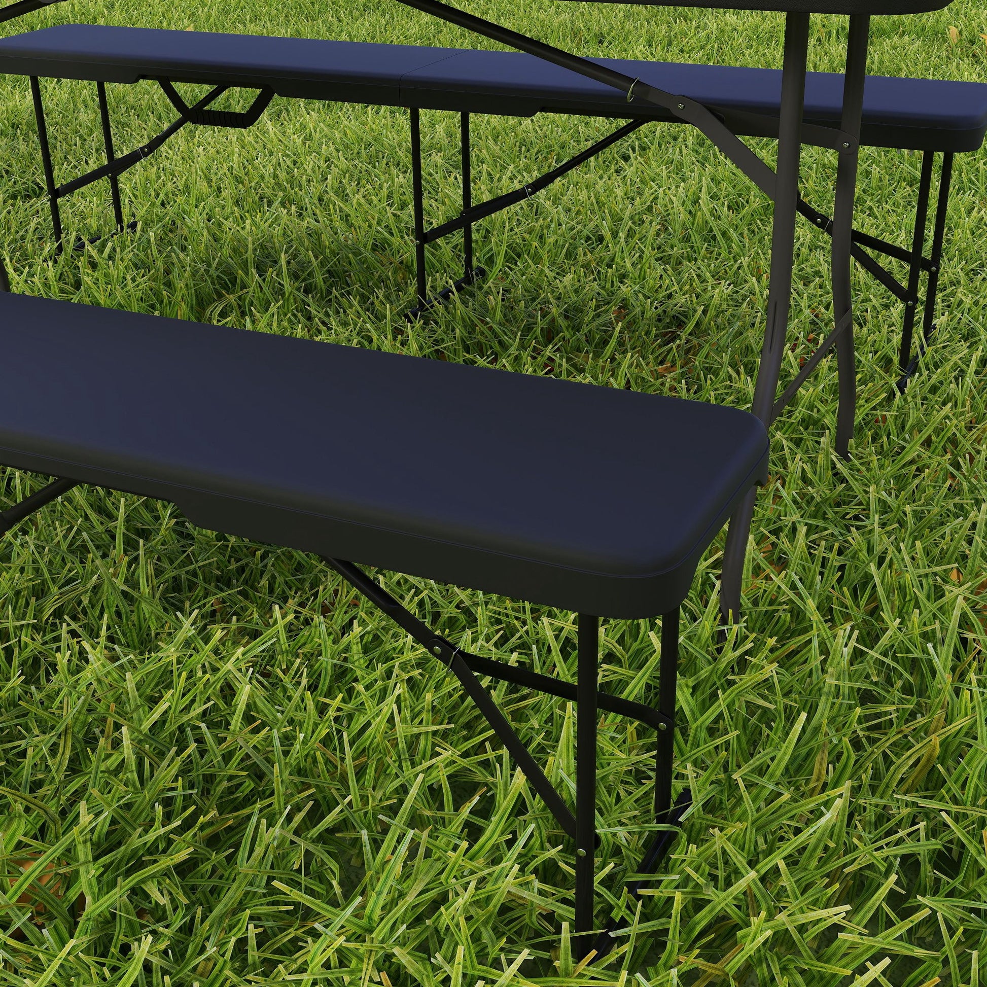 2-Piece Beer Tent Bench Folding Bench for 8 People 182cm Foldable Party Bench with Carrying Handle, Metal Legs, HDPE Weatherproof Camping Bench for Indoor, Outdoor, Garden Bench Up to 240 kg Load Black