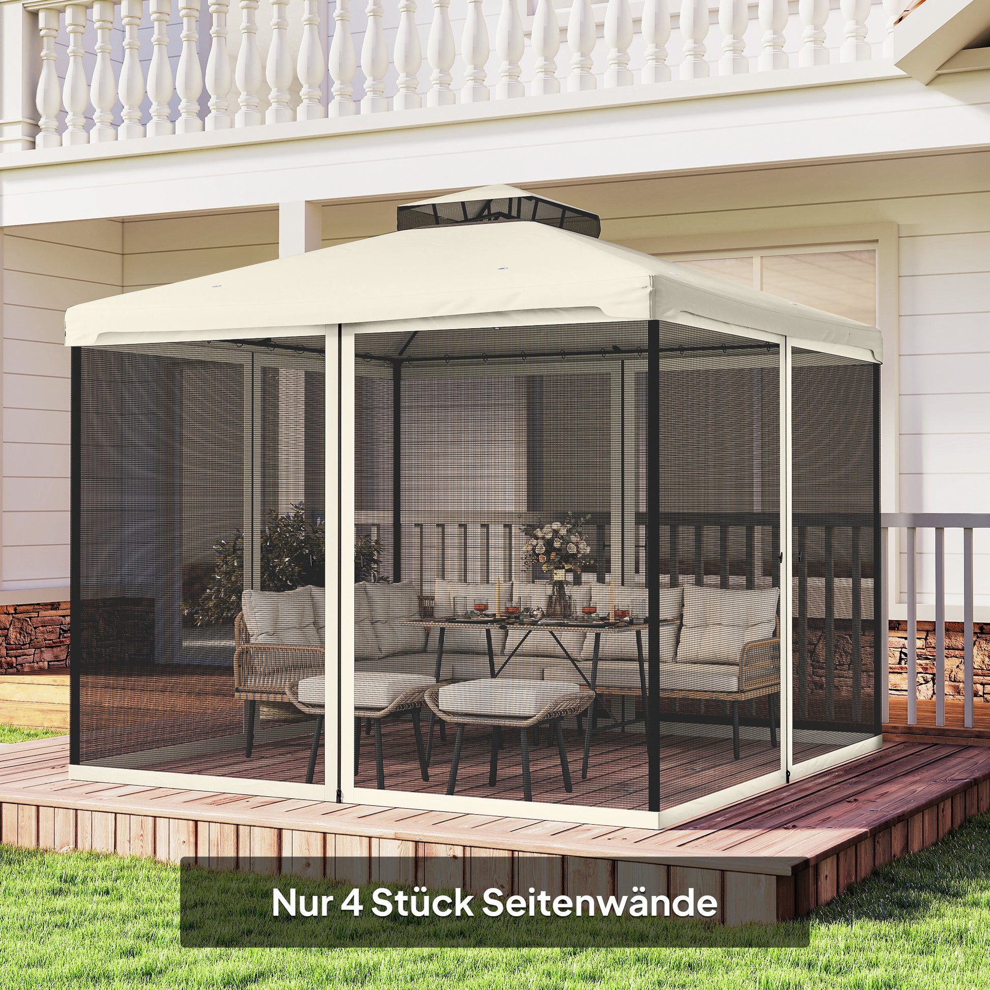 Mosquito Net for 3x3 Pavilion 4 Side Panels Fly Net with Hooks Zipper Mosquito Net Insect Protection Fly Screen Nylon Mesh Black