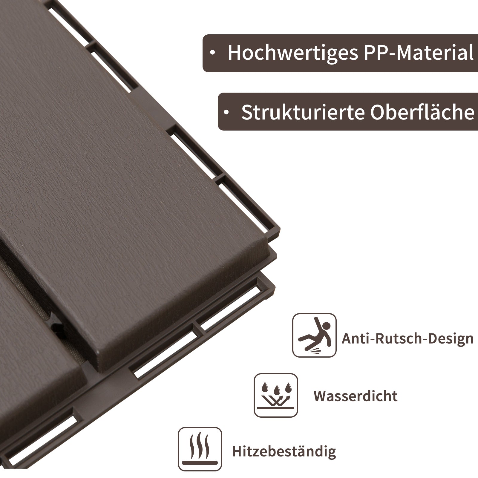 Patio Tiles 30 x 30 cm 9 Pieces 0.81㎡ Interlocking Tiles Balcony Tiles with Click System Drainage Function Floor Tile for Terrace Balcony Brown