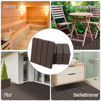 Patio Tiles 30 x 30 cm 9 Pieces 0.81㎡ Interlocking Tiles Balcony Tiles with Click System Drainage Function Floor Tile for Terrace Balcony Brown