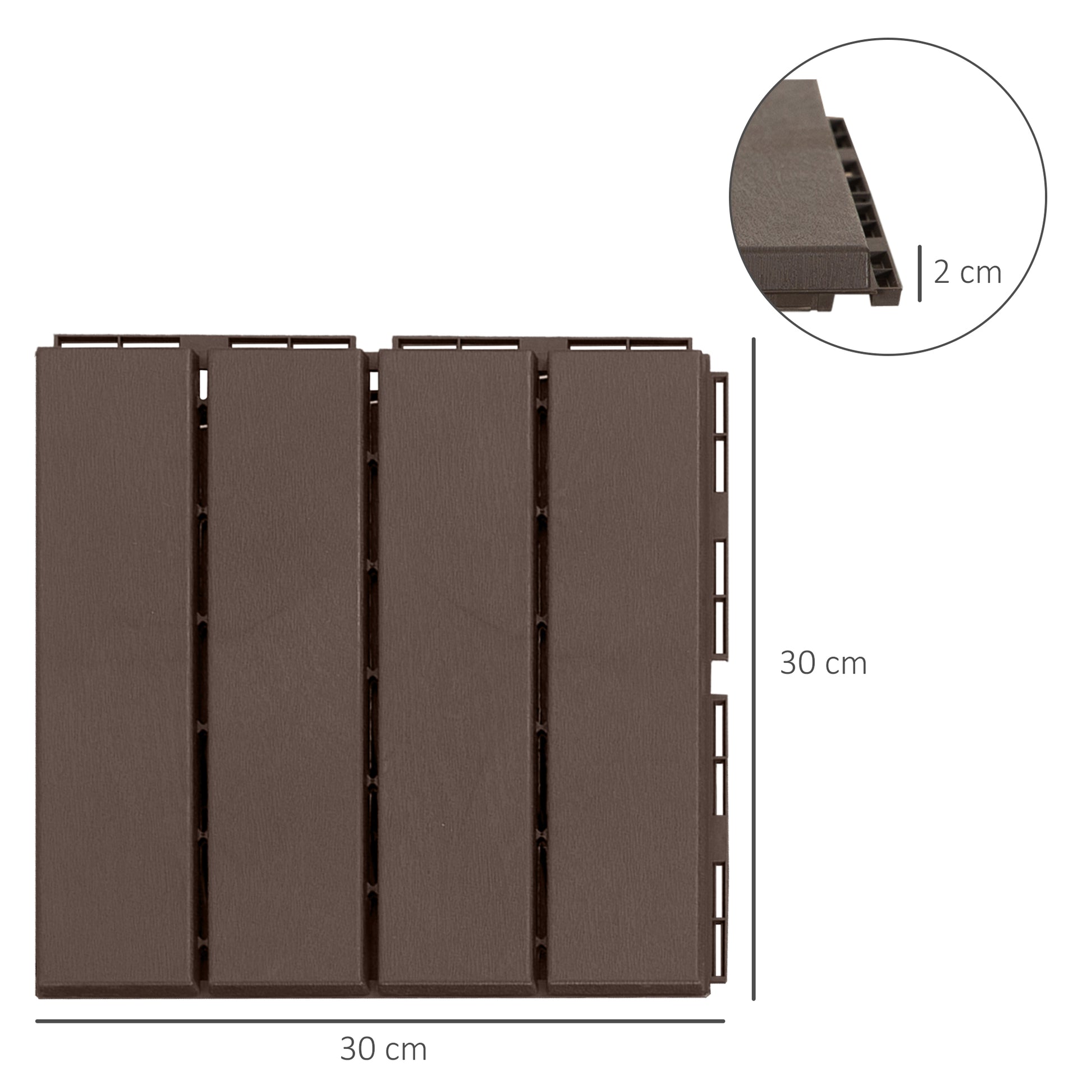 Patio Tiles 30 x 30 cm 9 Pieces 0.81㎡ Interlocking Tiles Balcony Tiles with Click System Drainage Function Floor Tile for Terrace Balcony Brown