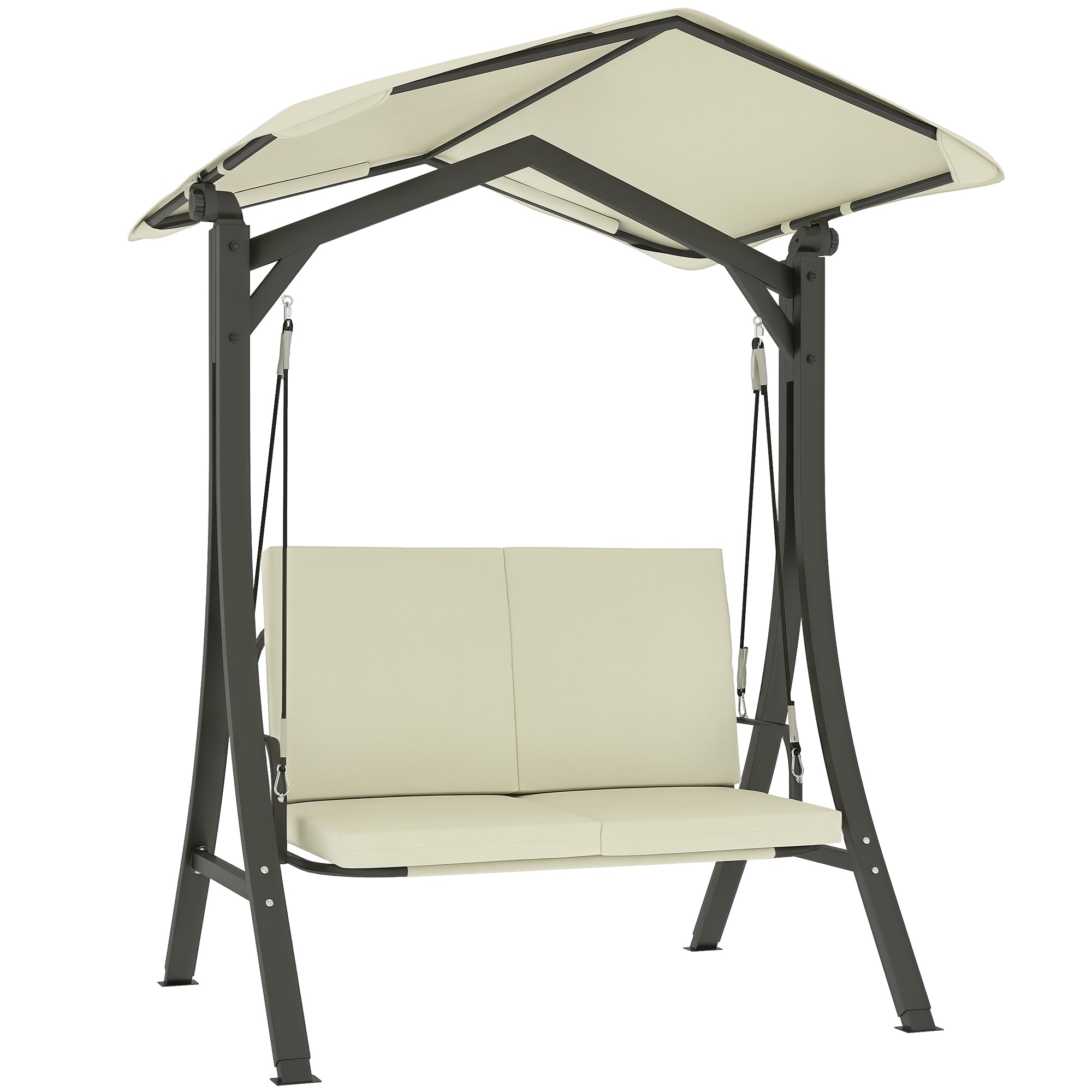 Hollywood Swing with Adjustable Sun Canopy Seat Cushion, 2-Seater Garden Swing for up to 220kg, UV 30+ Swing Bench for Garden, Terrace, 150x120x182cm, Cream