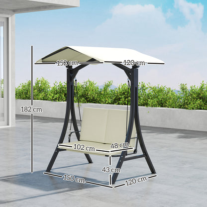 Hollywood Swing with Adjustable Sun Canopy Seat Cushion, 2-Seater Garden Swing for up to 220kg, UV 30+ Swing Bench for Garden, Terrace, 150x120x182cm, Cream