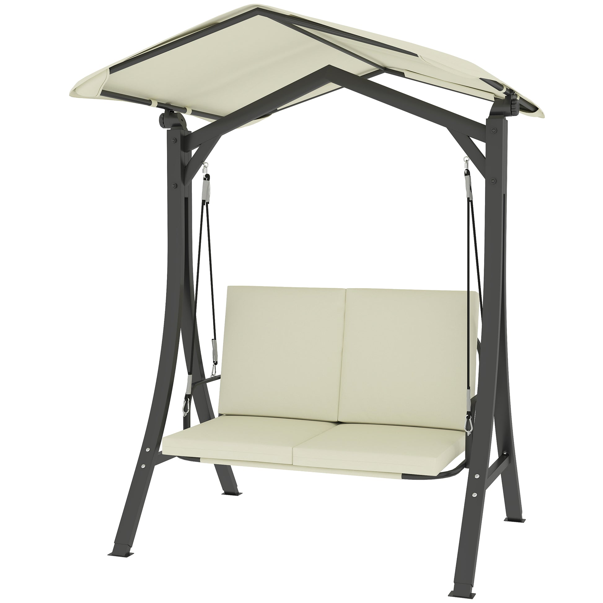 Hollywood Swing with Adjustable Sun Canopy Seat Cushion, 2-Seater Garden Swing for up to 220kg, UV 30+ Swing Bench for Garden, Terrace, 150x120x182cm, Cream