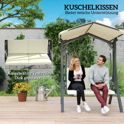 Hollywood Swing with Adjustable Sun Canopy Seat Cushion, 2-Seater Garden Swing for up to 220kg, UV 30+ Swing Bench for Garden, Terrace, 150x120x182cm, Cream