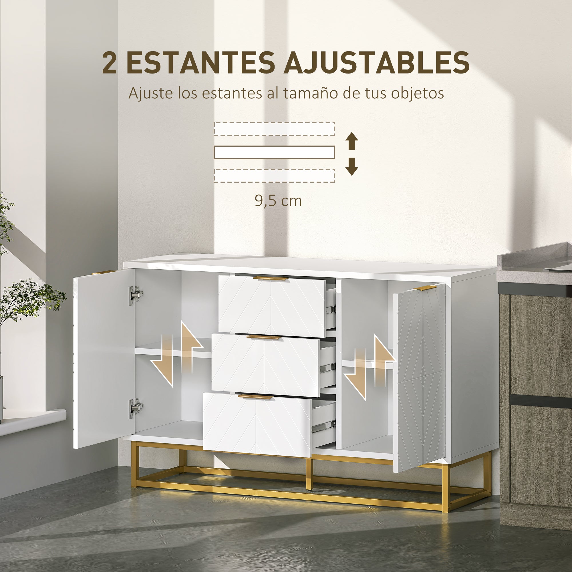 Modern Sideboard with 3 Drawers 2 Doors and Adjustable Shelf Sideboard for Living Room Kitchen Anti-tip 120x40x76 cm White