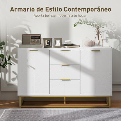 Modern Sideboard with 3 Drawers 2 Doors and Adjustable Shelf Sideboard for Living Room Kitchen Anti-tip 120x40x76 cm White