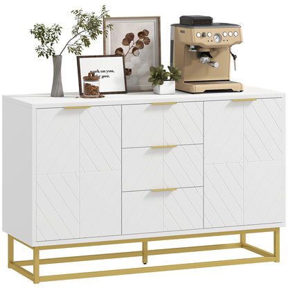 Modern Sideboard with 3 Drawers 2 Doors and Adjustable Shelf Sideboard for Living Room Kitchen Anti-tip 120x40x76 cm White