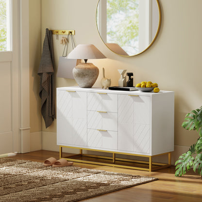Modern Sideboard with 3 Drawers 2 Doors and Adjustable Shelf Sideboard for Living Room Kitchen Anti-tip 120x40x76 cm White