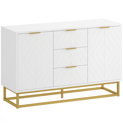 Modern Sideboard with 3 Drawers 2 Doors and Adjustable Shelf Sideboard for Living Room Kitchen Anti-tip 120x40x76 cm White