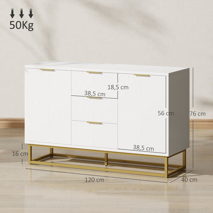 Modern Sideboard with 3 Drawers 2 Doors and Adjustable Shelf Sideboard for Living Room Kitchen Anti-tip 120x40x76 cm White