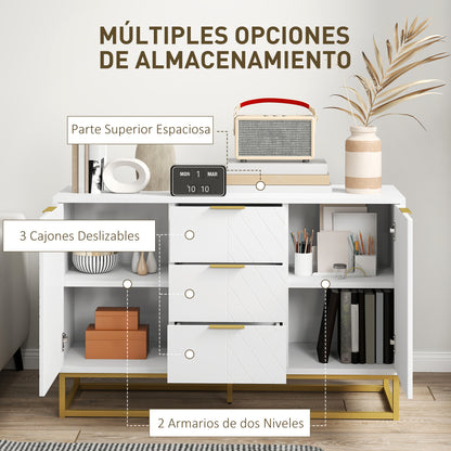 Modern Sideboard with 3 Drawers 2 Doors and Adjustable Shelf Sideboard for Living Room Kitchen Anti-tip 120x40x76 cm White