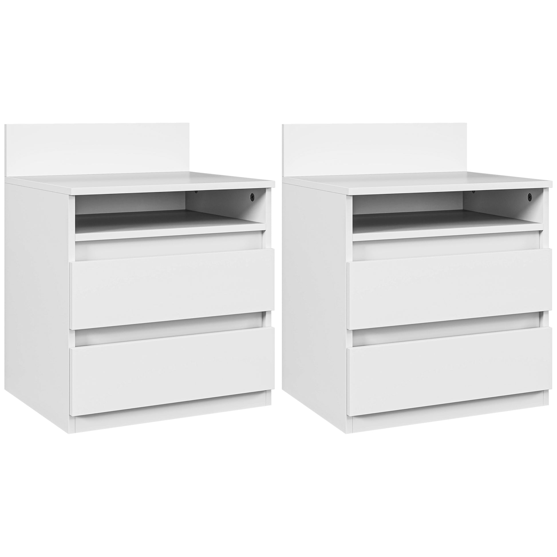 Nightstand 2-Pack Bedside Table with Drawer, Open Compartment, Bedside Cabinet Nightstand for Bedroom, Living Room, White, approx. 40 x 32 x 50 cm, White