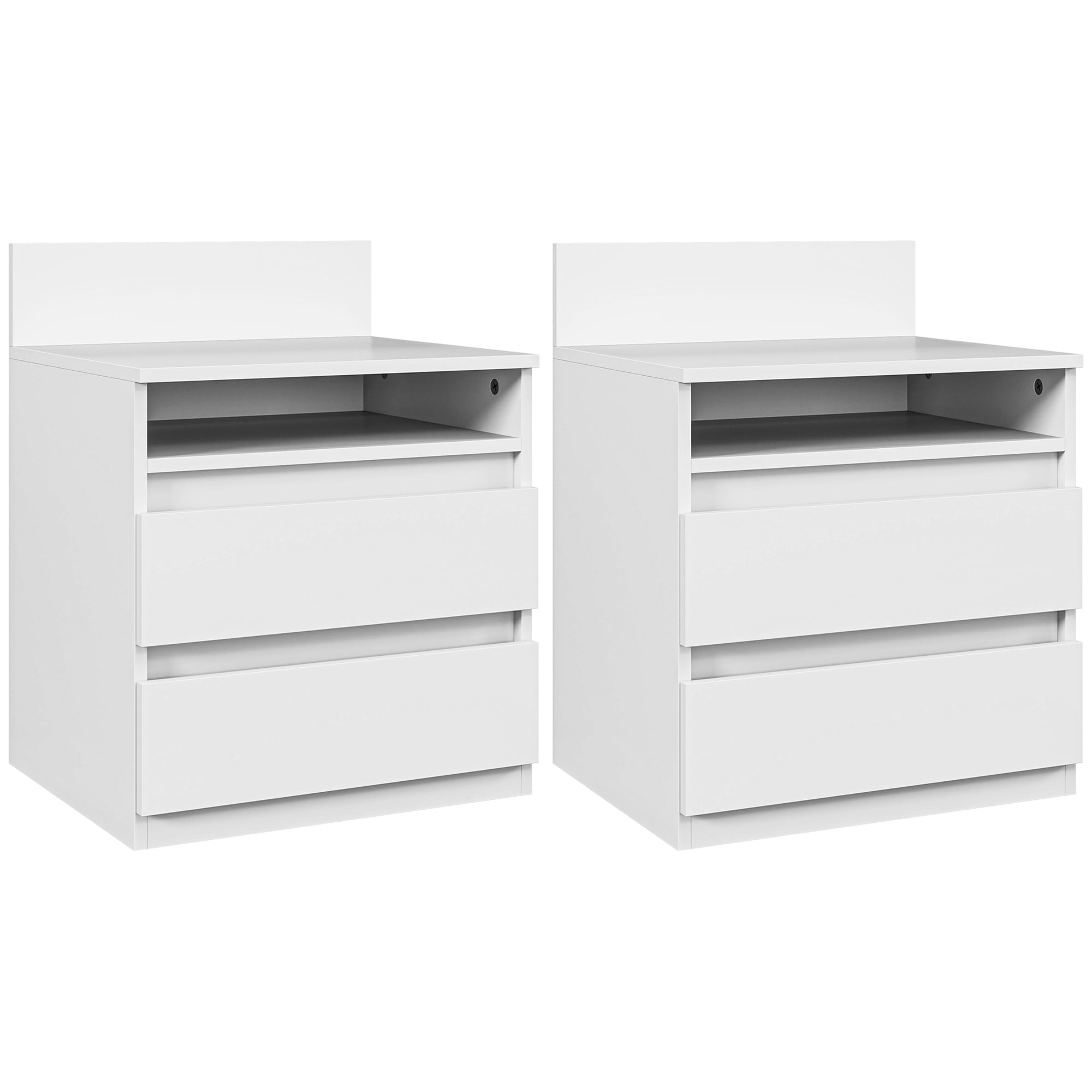 Nightstand 2-Pack Bedside Table with Drawer, Open Compartment, Bedside Cabinet Nightstand for Bedroom, Living Room, White, approx. 40 x 32 x 50 cm, White