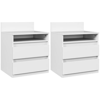 Nightstand 2-Pack Bedside Table with Drawer, Open Compartment, Bedside Cabinet Nightstand for Bedroom, Living Room, White, approx. 40 x 32 x 50 cm, White