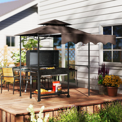 Grill Gazebo 242x149x248 cm water-resistant flame-retardant Garden Gazebo with Double Layer Roof Side Shelves, UV 30+Garden Arbour, BBQ Gazebo, Garden Canopy for Garden Picnic BBQ Coffee