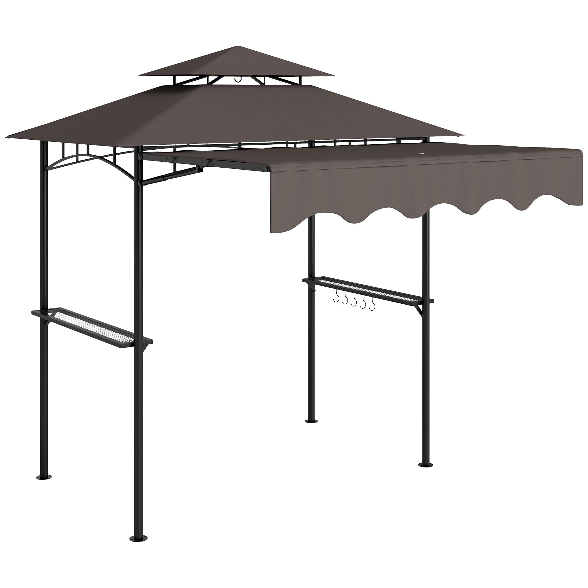 Grill Gazebo 242x149x248 cm water-resistant flame-retardant Garden Gazebo with Double Layer Roof Side Shelves, UV 30+Garden Arbour, BBQ Gazebo, Garden Canopy for Garden Picnic BBQ Coffee