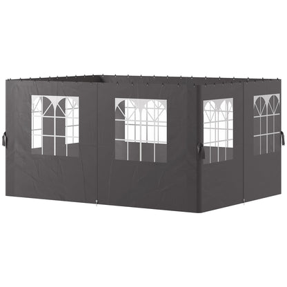 Side Panel 4-Piece Set for 3 x 4m Gazebo Side Panels with 8 Windows Velcro Fastener 352x205 cm Waterproof Stable Winterproof Side Wall Sidewalls for Party Tent Garden Gazebo Dark Grey