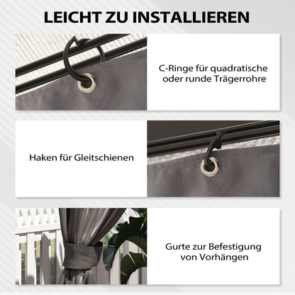 Side Panel 4-Piece Set for 3 x 4m Gazebo Side Panels with 8 Windows Velcro Fastener 352x205 cm Waterproof Stable Winterproof Side Wall Sidewalls for Party Tent Garden Gazebo Dark Grey