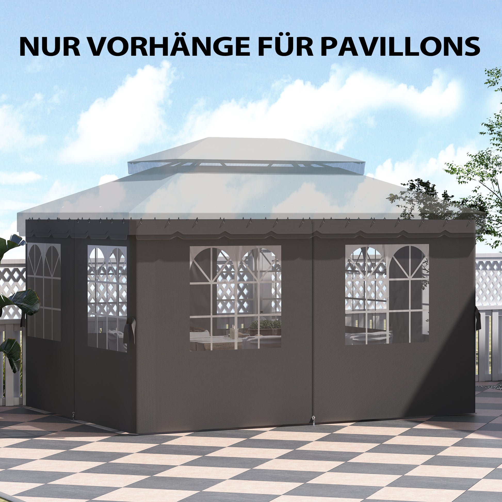 Side Panel 4-Piece Set for 3 x 4m Gazebo Side Panels with 8 Windows Velcro Fastener 352x205 cm Waterproof Stable Winterproof Side Wall Sidewalls for Party Tent Garden Gazebo Dark Grey
